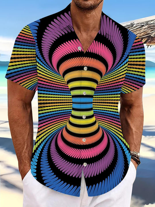 Men's abstract line print short sleeve shirt front view