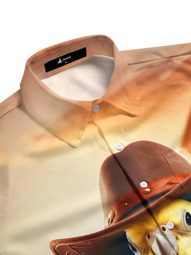 Men's funny parrot western cowboy pocket full sleeve shirt side view