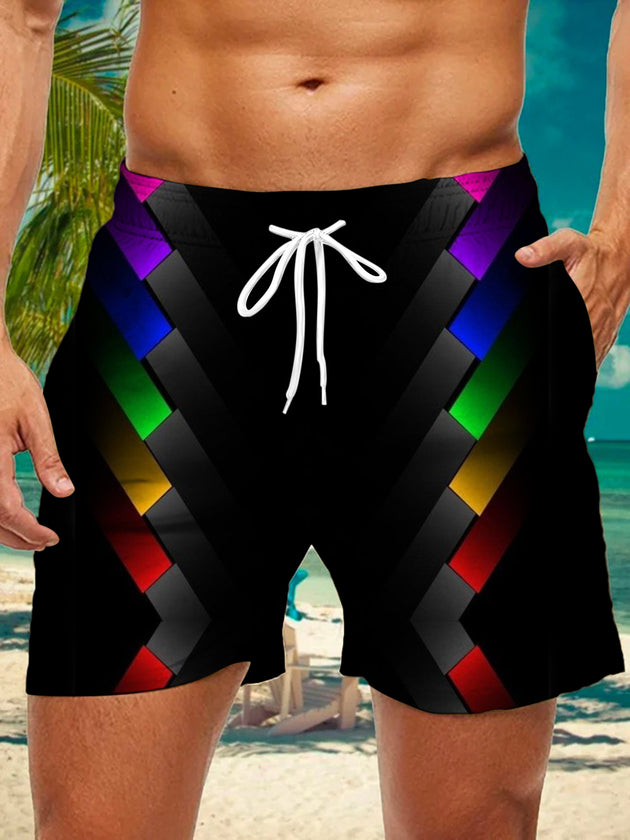 men's colorful geometric print casual pants front view