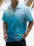 Turtle Ombre Print Men's Cuban Collar Short Sleeve Shirt With Pocket