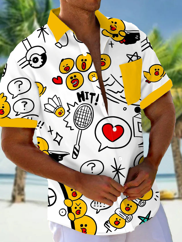 Men's graffiti art print pocket short sleeve shirt front view