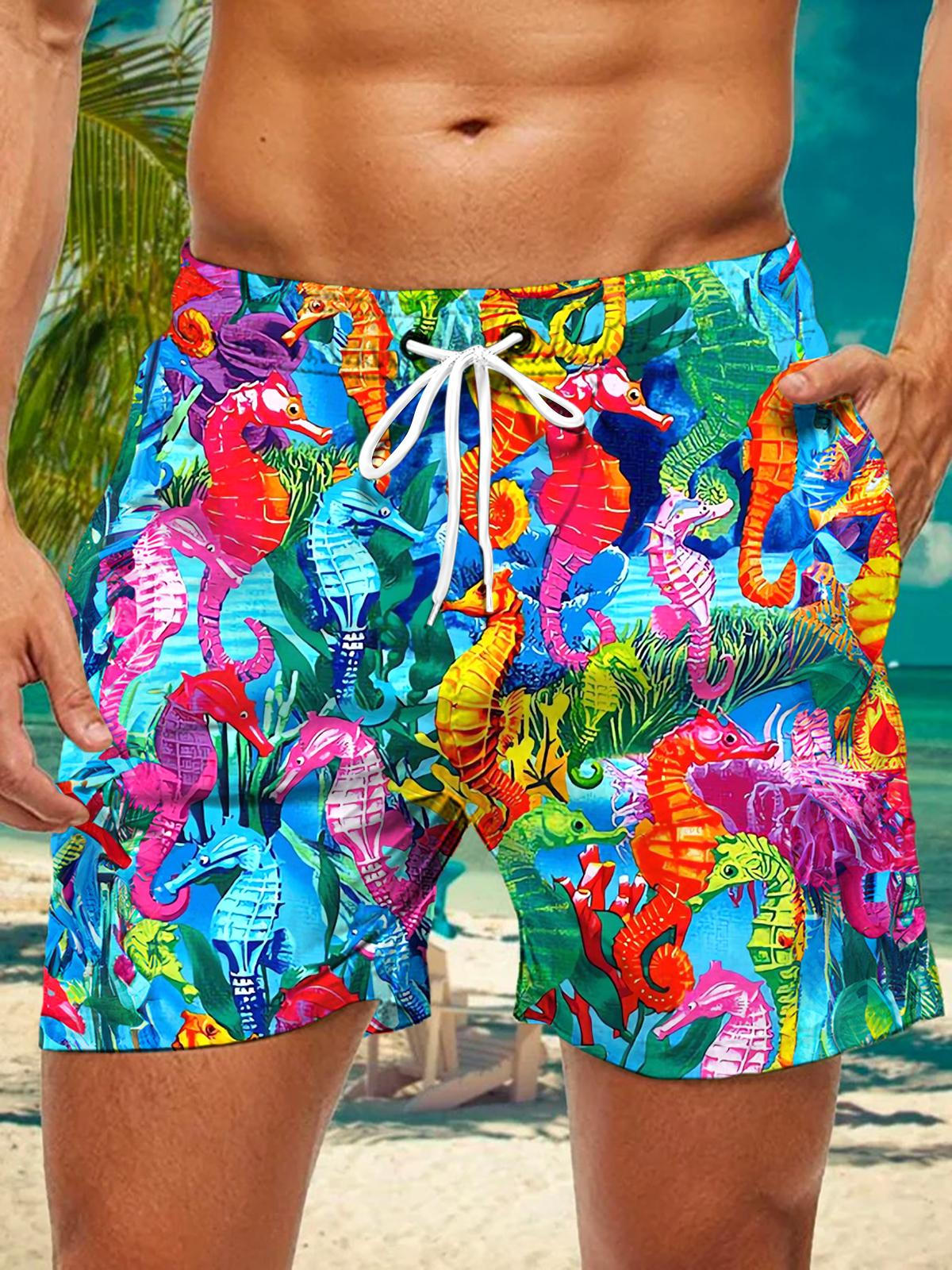 Hawaiian Seahorse Print Men's Print Pocket Shorts