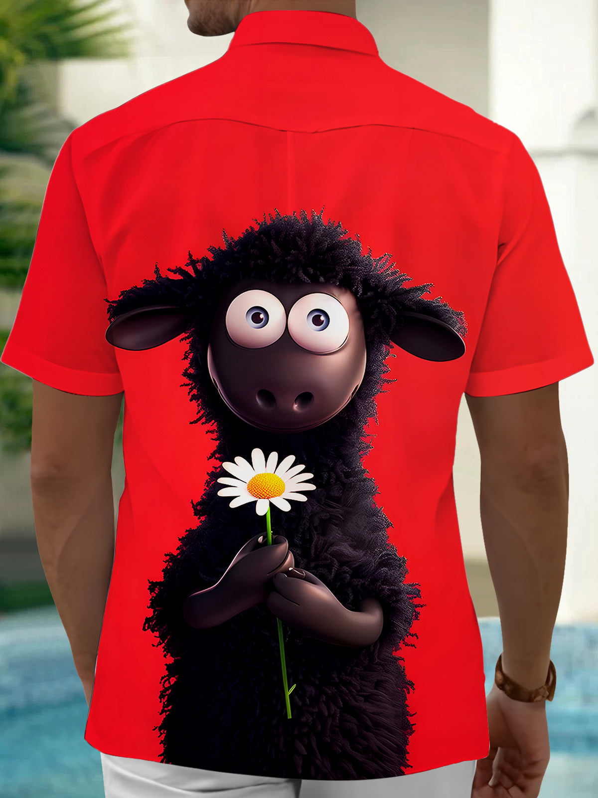 Sheep Floral Men's Pocket Short Sleeve Shirts