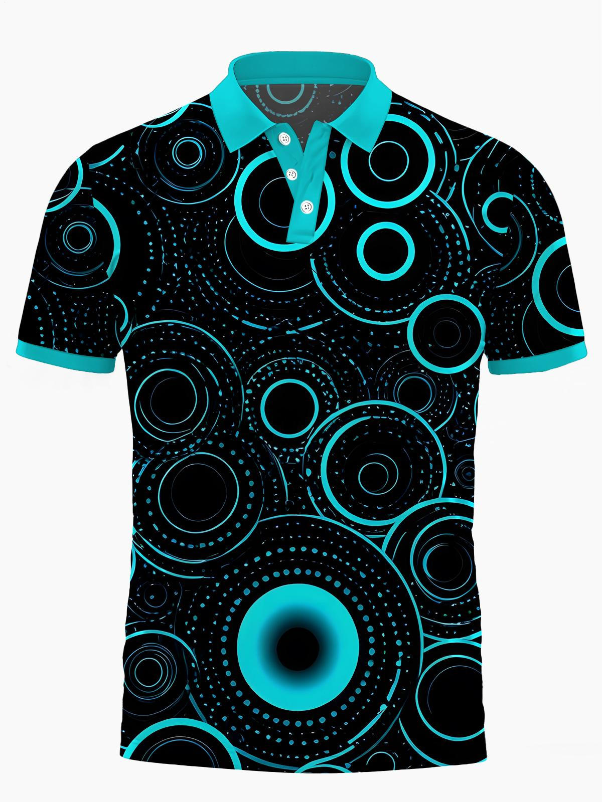 Geometric Circle Print Men's Short Sleeve Button Polo Shirt