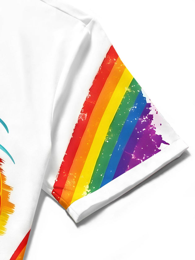 men's colorful dragon print shirt close-up short sleeve
