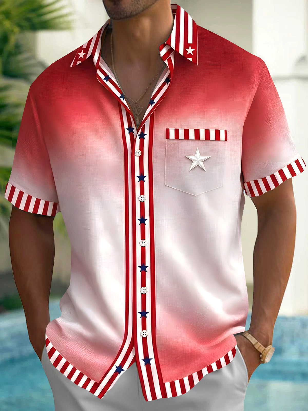 Independence Day Men's Pocket Short Sleeve Shirts