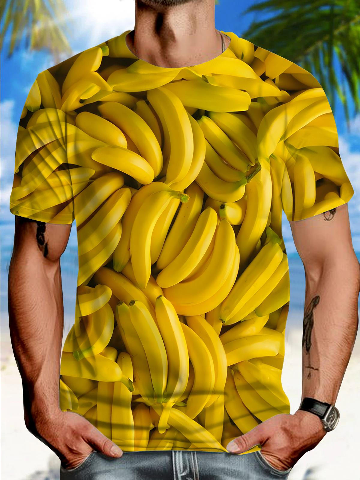 Banana Print Round Neck Short Sleeve Men's T-shirt