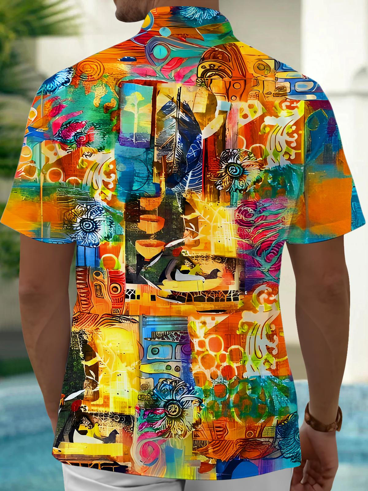Vintage Colorful Abstract Art Painting Men's Pocket Short Sleeve Shirts