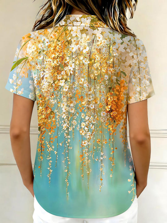 Art Gradient Draping Floral Women's Short Sleeve Shirts