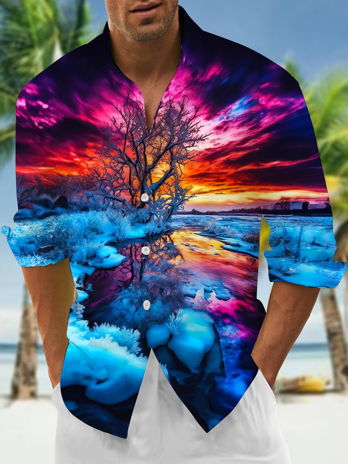 Snow Scenery Men's Pocket Long Sleeve Shirts