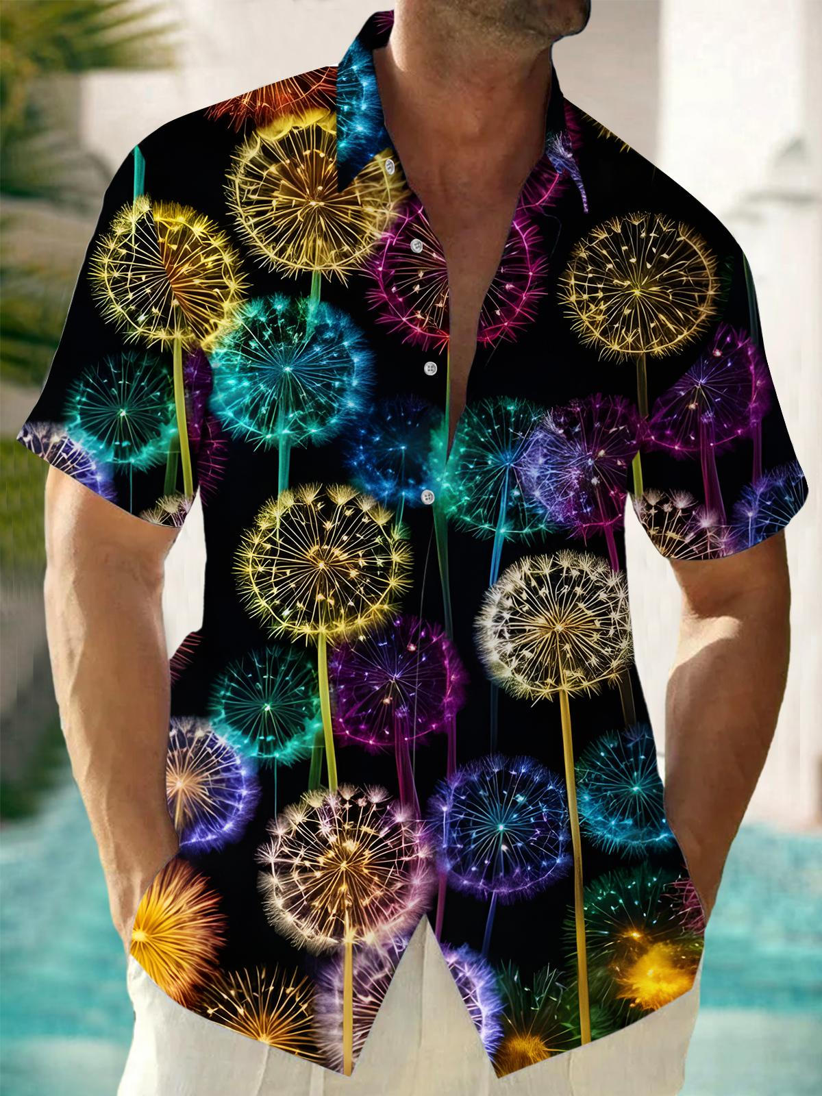Dandelion Print Men's Pocket Short Sleeve Shirts