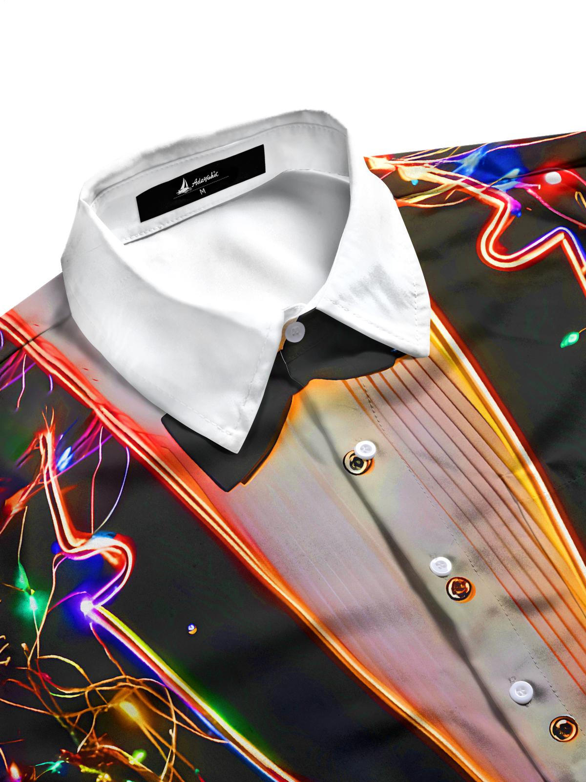 Funny Fairy Lights Gentleman's Bow Tie Xmas Men's Pocket Long Sleeve Shirts