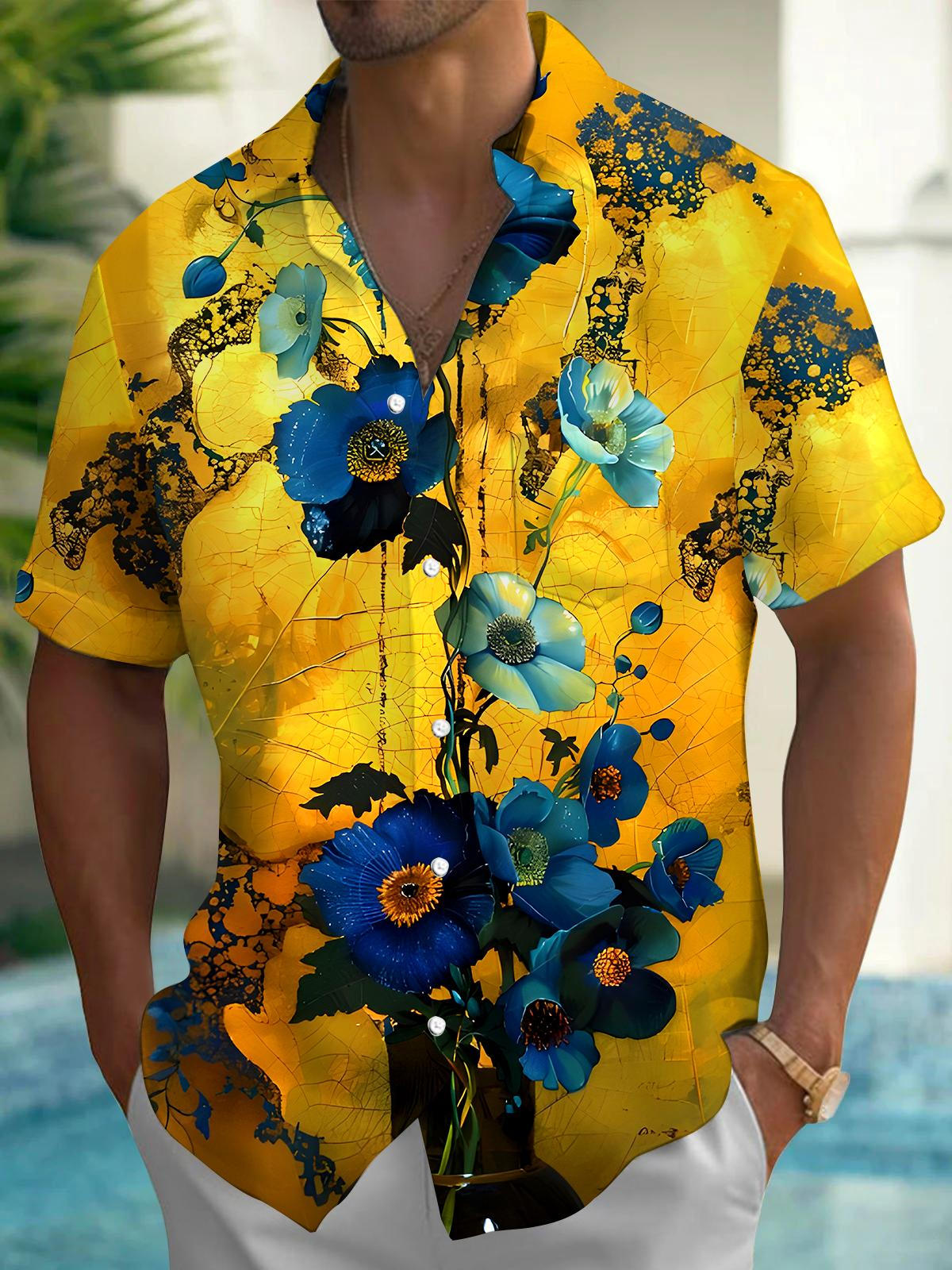 Floral Men's Pocket Short Sleeve Shirts