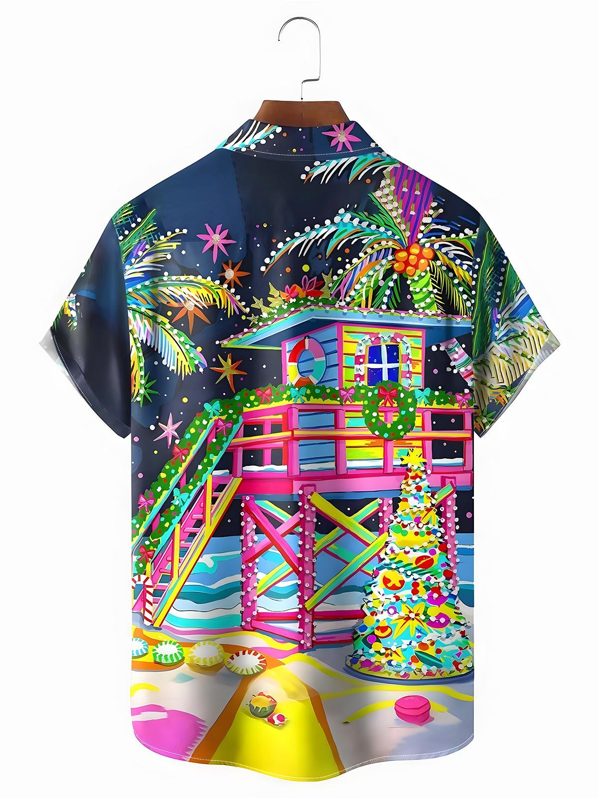 Hawaiian Coconut Tree Sea Beach Men's Pocket Short Sleeve Shirts