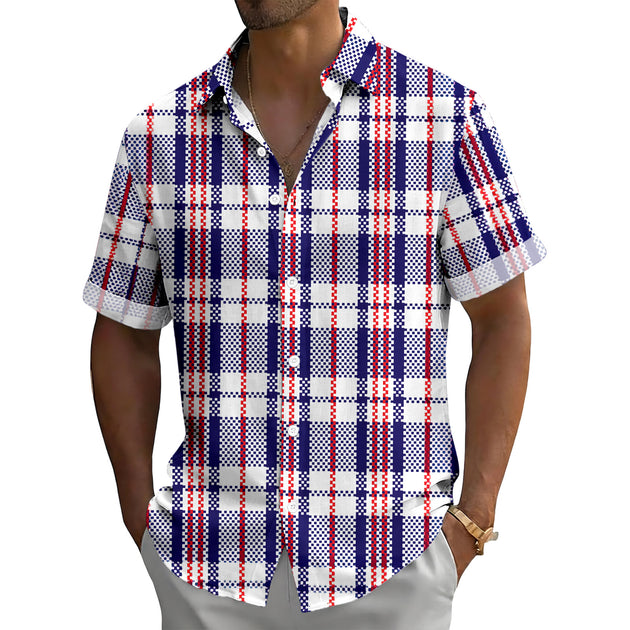 Patriotic Button Down Shirts for Men US Flag Short Sleeve Stars and Stripes Shirts Fashion Tops for Travel noble