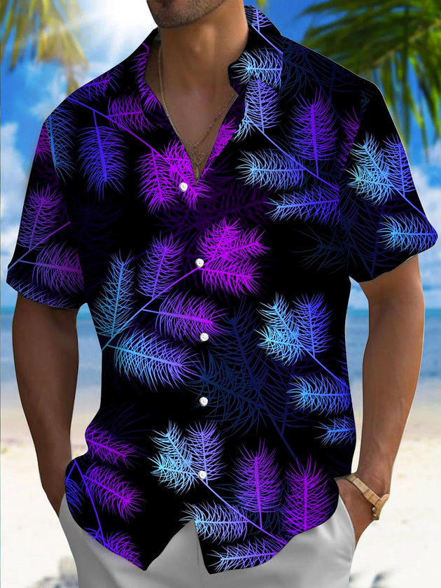 Men's botanical print pocket short sleeve shirt front view