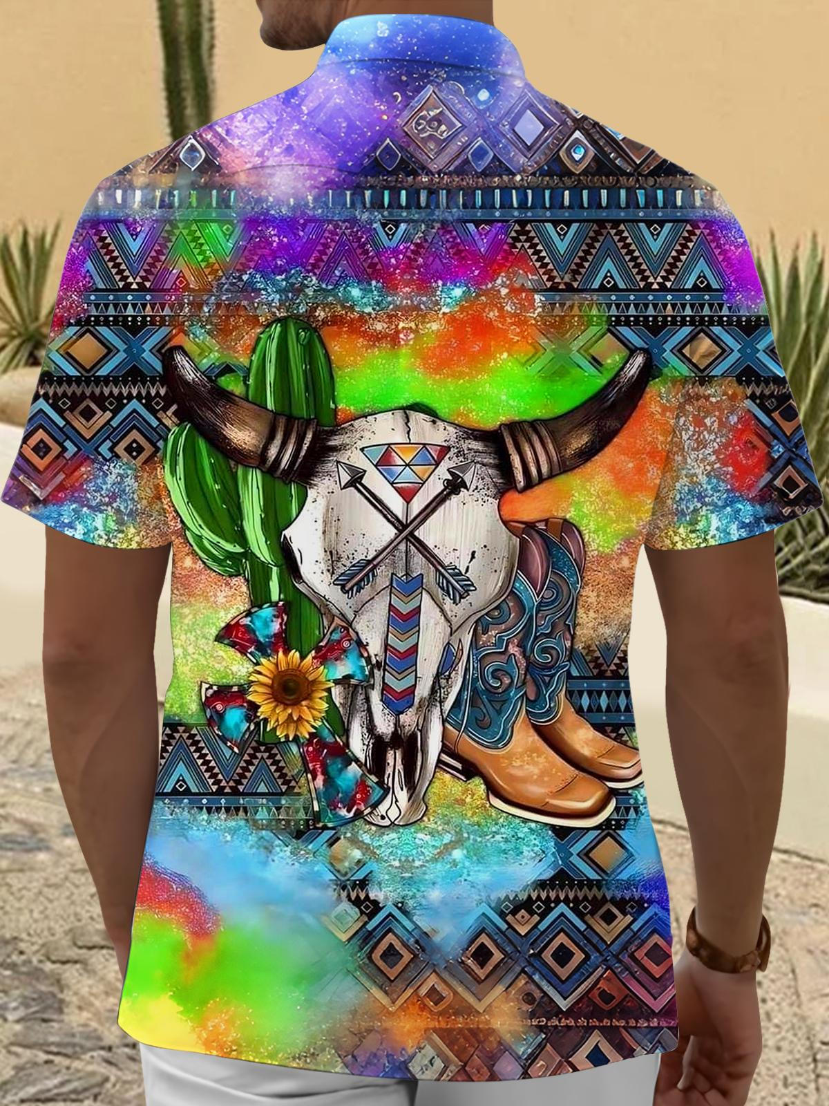 Western Cowboy Print Men's Pocket Short Sleeve Shirts