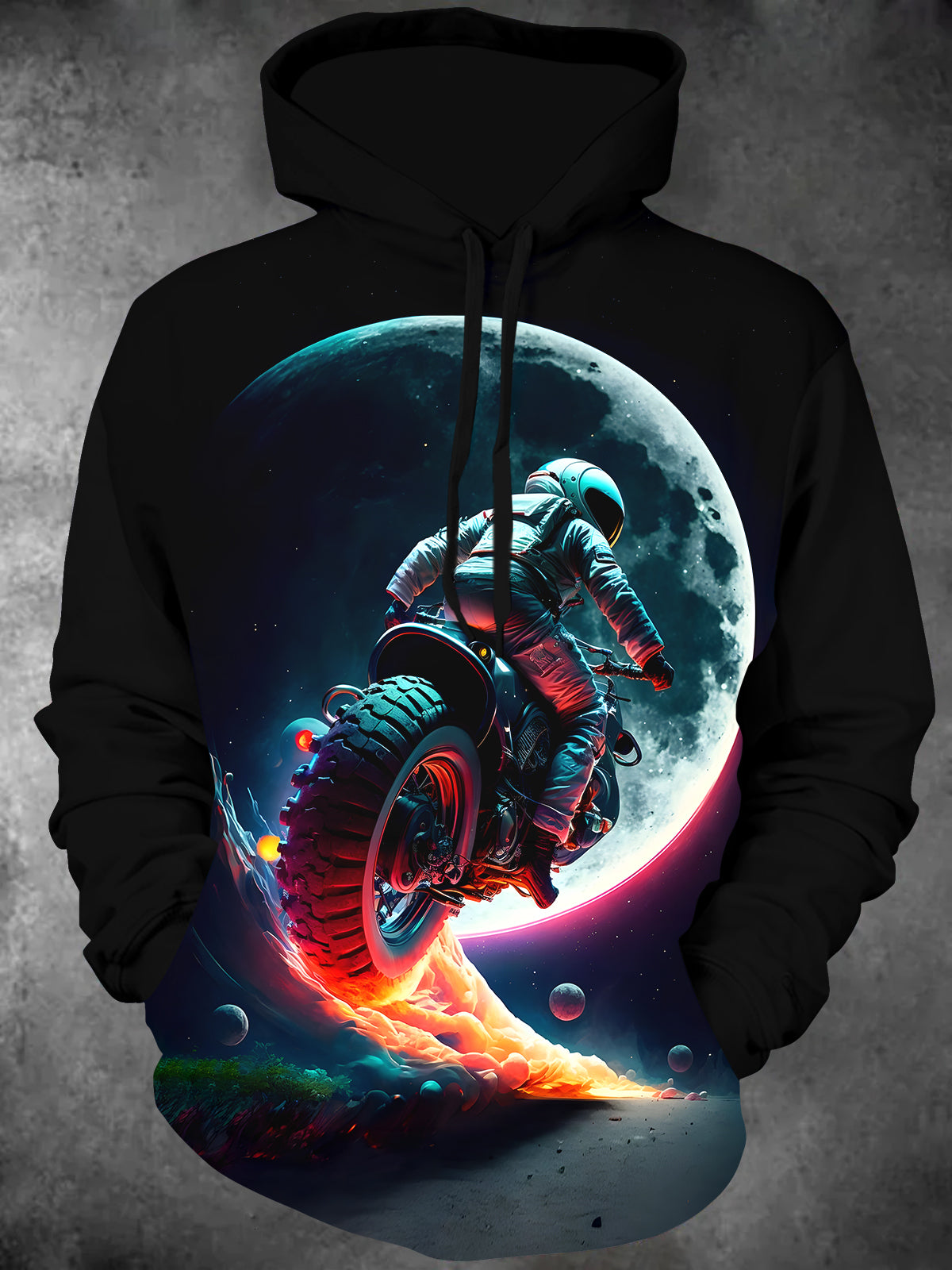 Moon Motorcycle Long Sleeve Hooded Pocket Men's Top