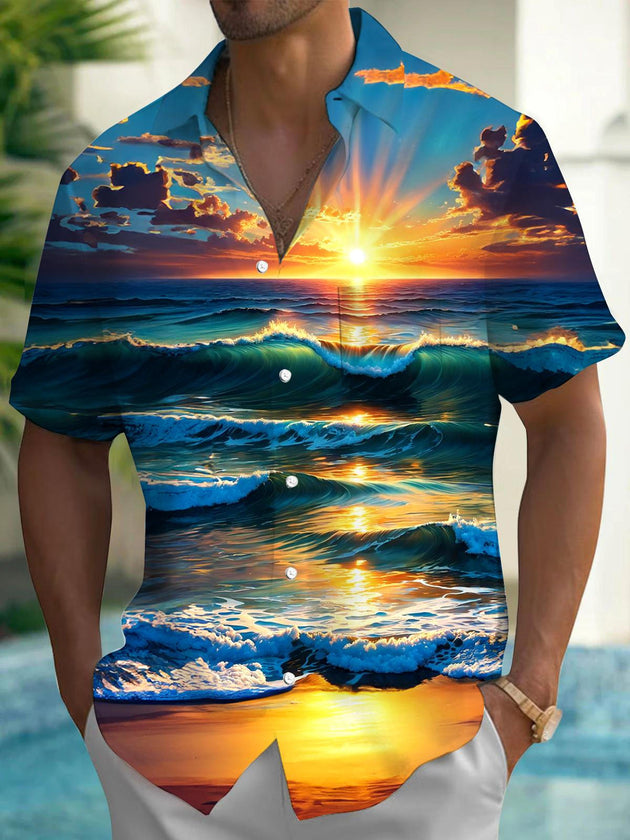men's Hawaiian shirt front view tropical beach vacation