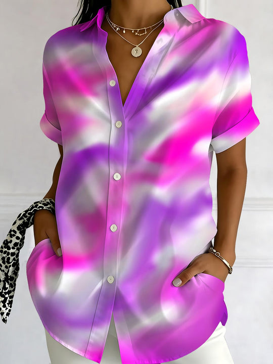 Gradient Print Women's Short Sleeve Shirts
