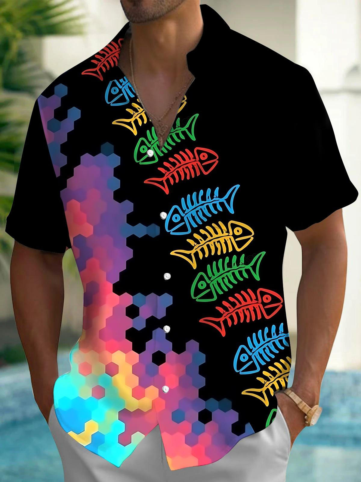 Fishbone Art Print Men's Pocket Short Sleeve Shirts