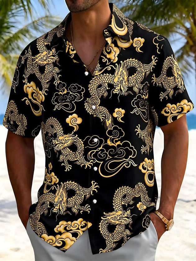 men's dragon print shirt front view