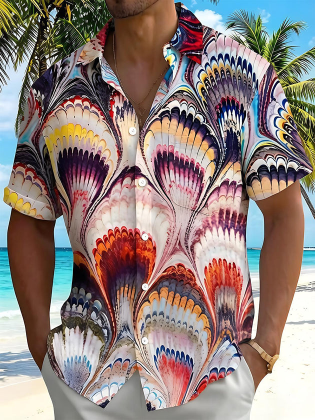 Peacock Feather Pattern Men's Pocket Short Sleeve Shirts