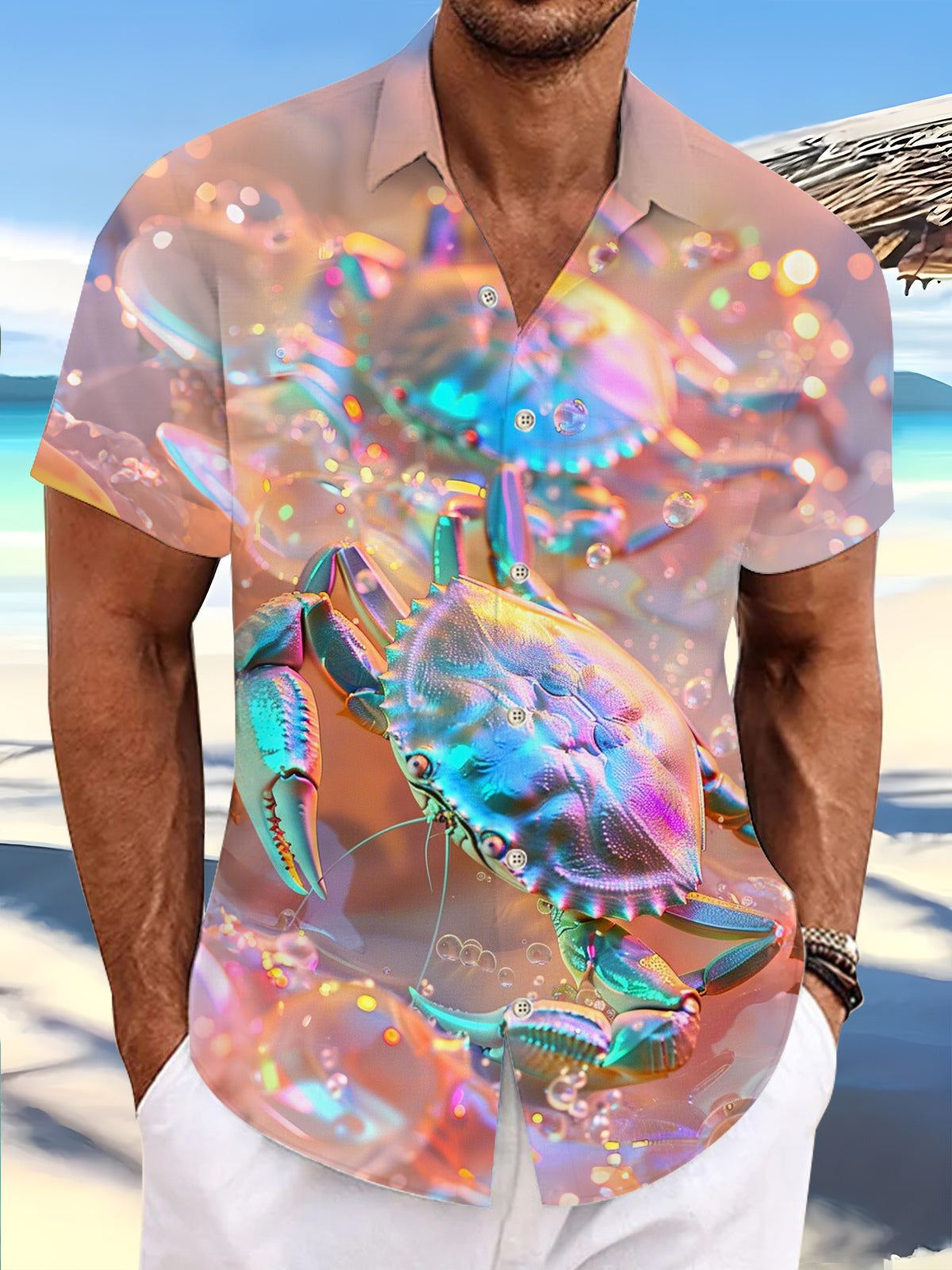 Crab Print Men's Pocket Short Sleeve Shirts