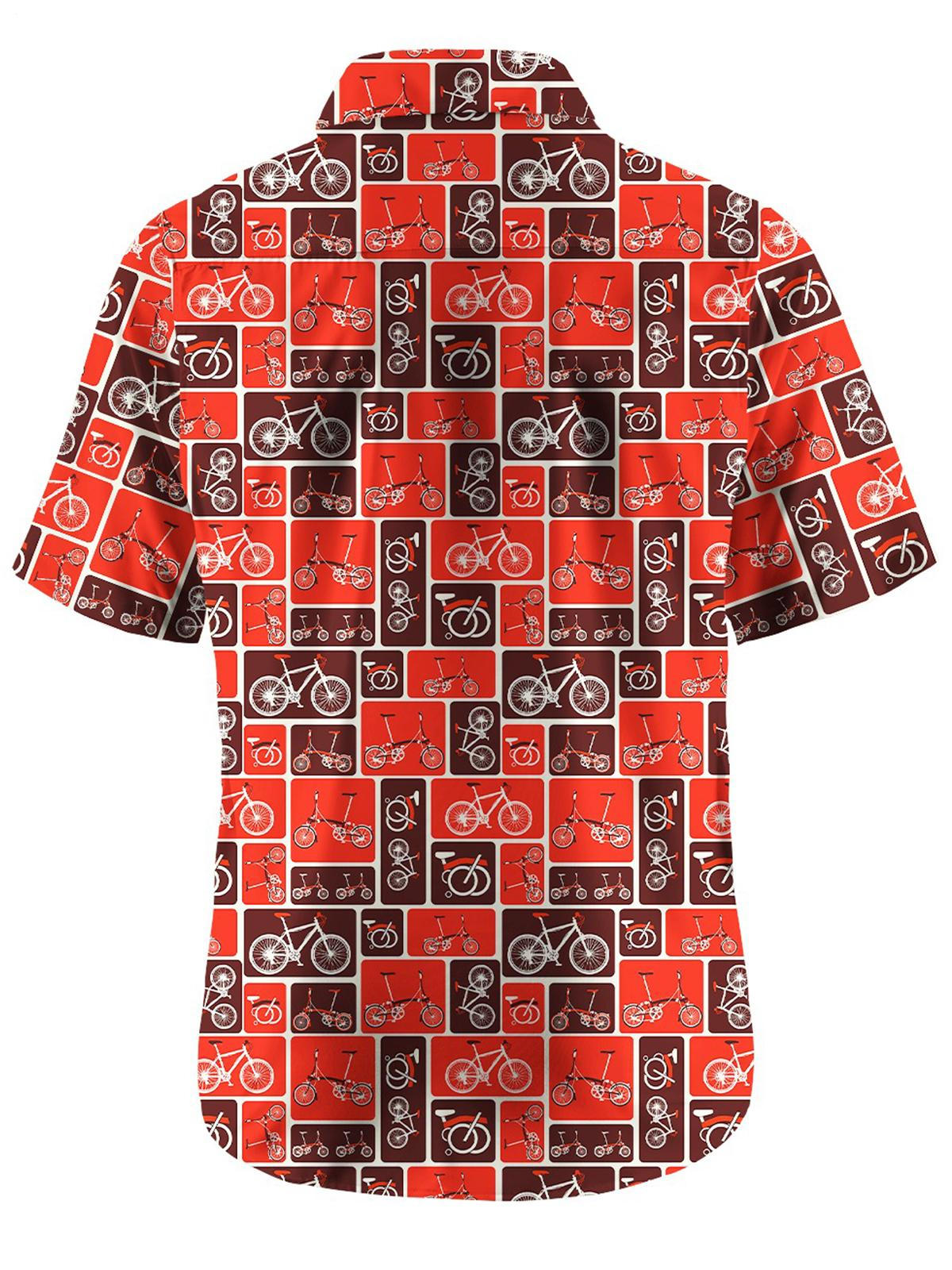 Bicycle Print Men's Pocket Short Sleeve Shirts