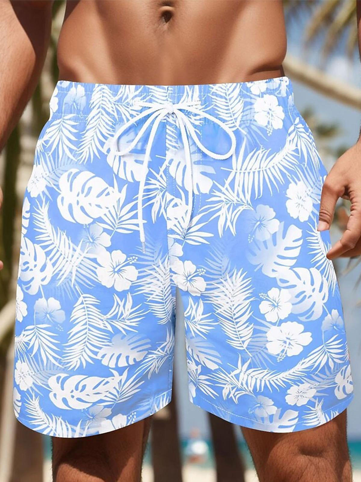 Hawaiian Botanical Print Men's Print Pocket Shorts