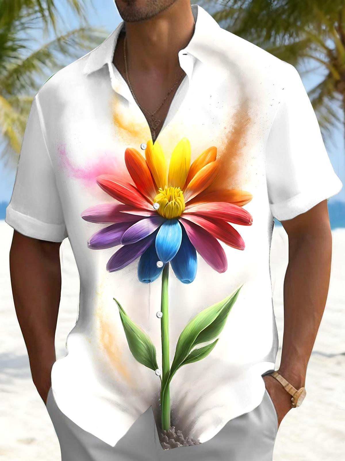 Floral Print Men's Pocket Short Sleeve Shirts