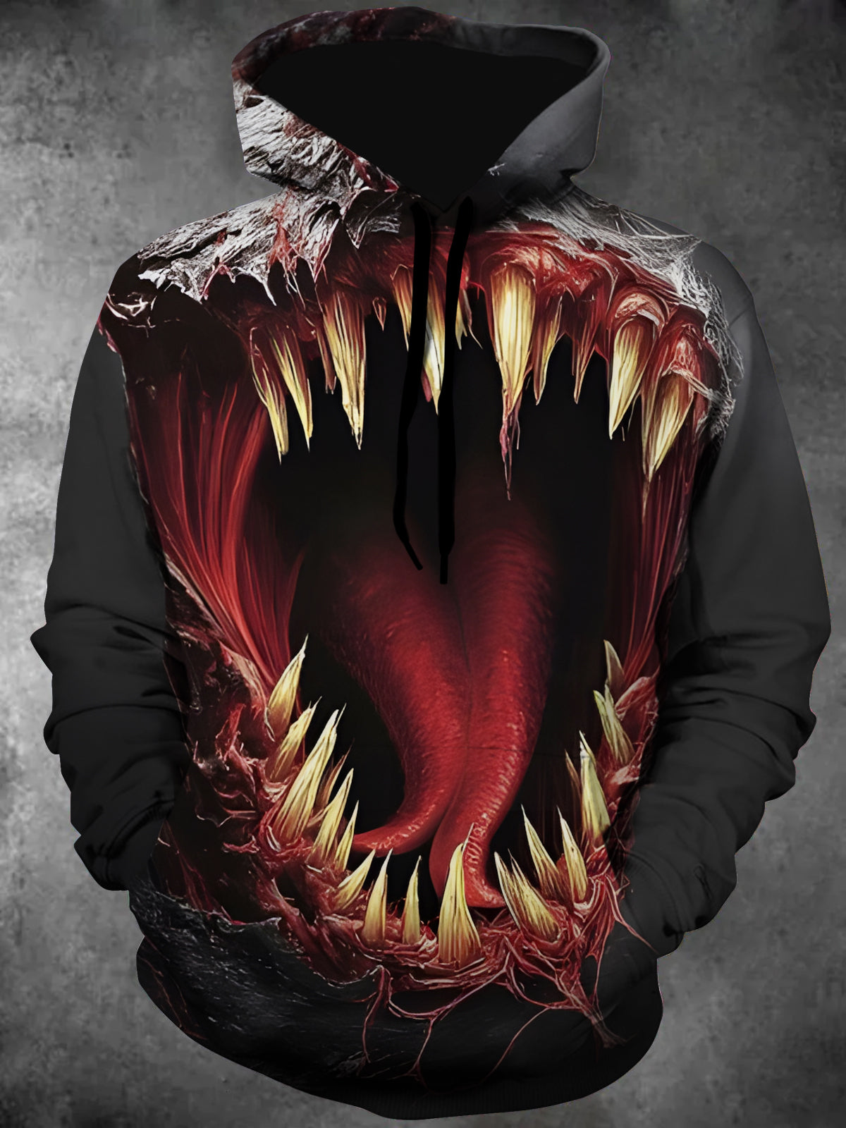 Funny Mouth Long Sleeve Hooded Pocket Men's Top