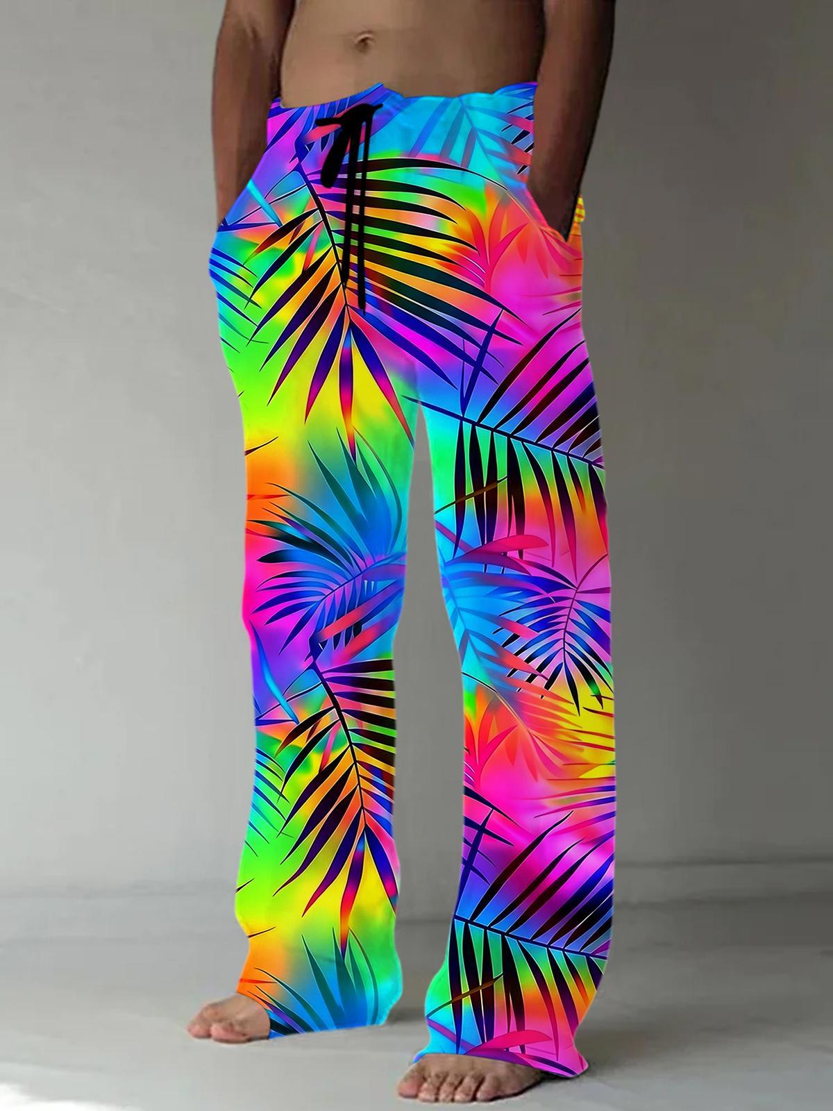 Hawaiian Leaf Men's Casual Elastic Waist Pants