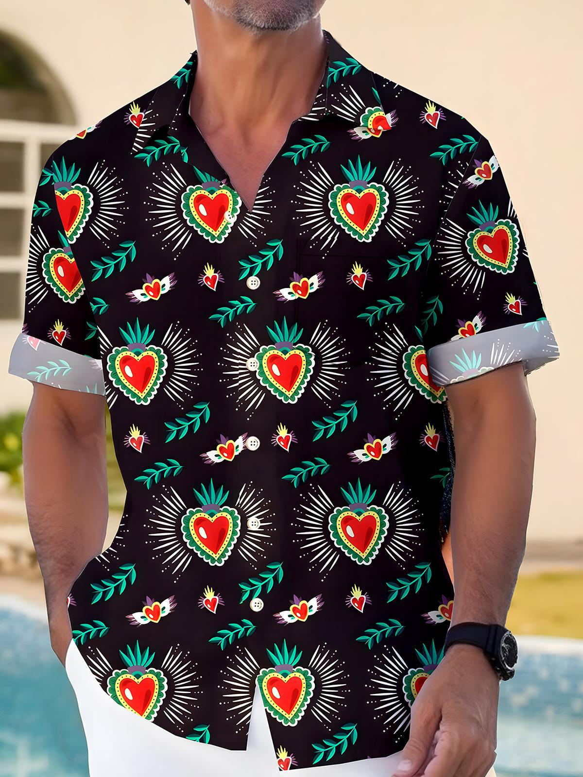 Heart Men's Pocket Short Sleeve Shirts