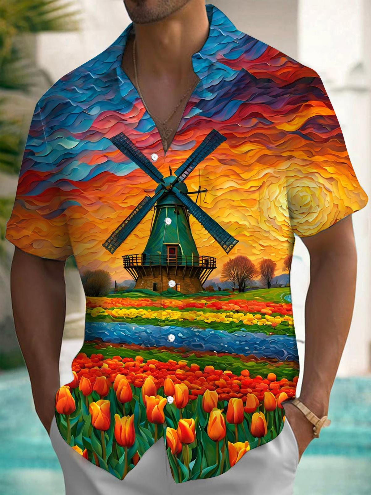 Tulip Windmill Men's Pocket Short Sleeve Shirts