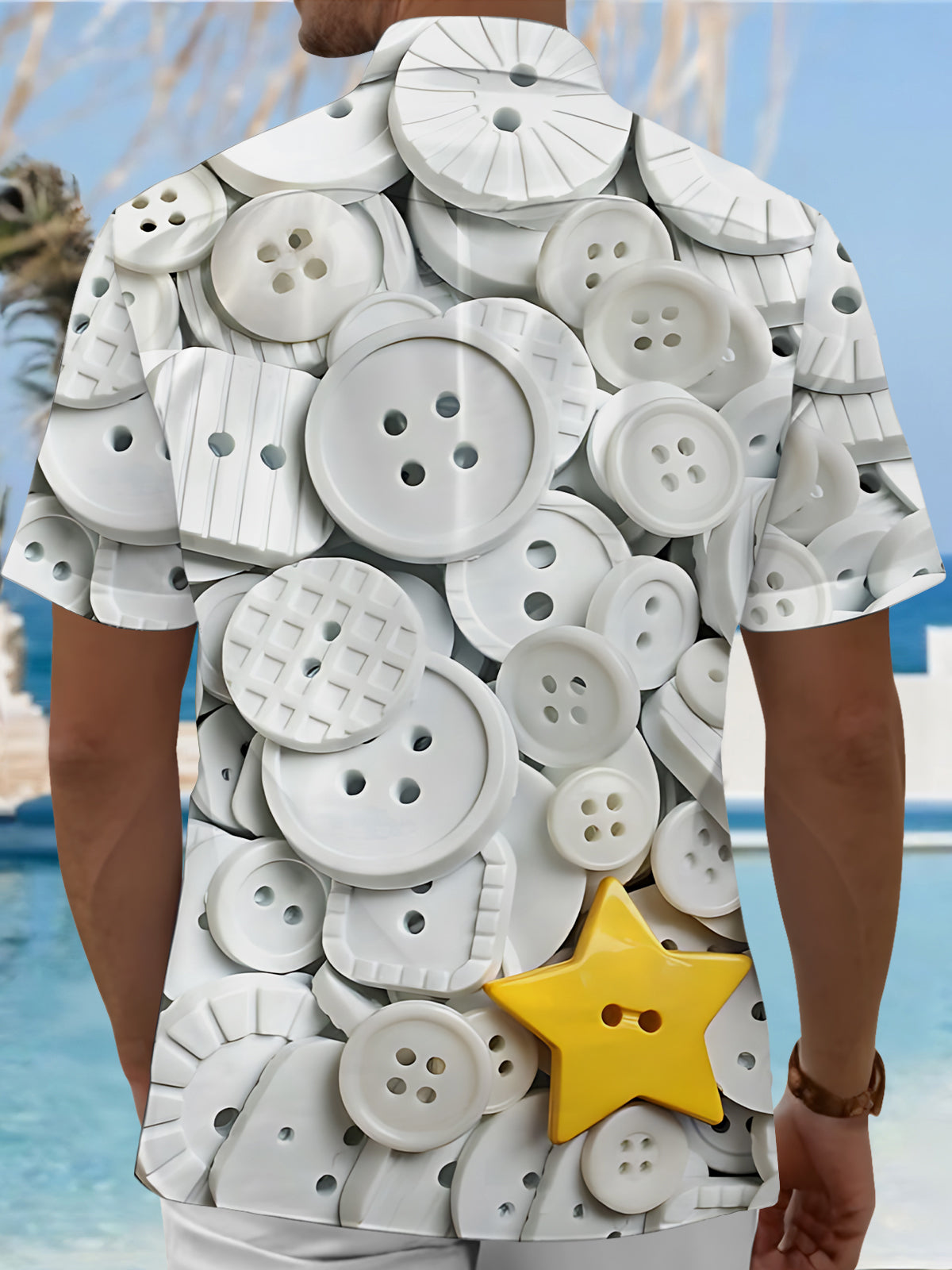 Button Print Men's Pocket Short Sleeve Shirts