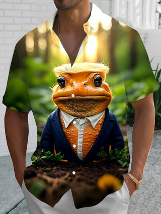 Men's funny frog pattern short sleeve shirt front view