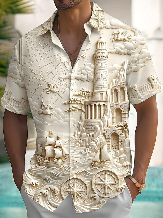men's Hawaiian shirt front view tropical beach vacation