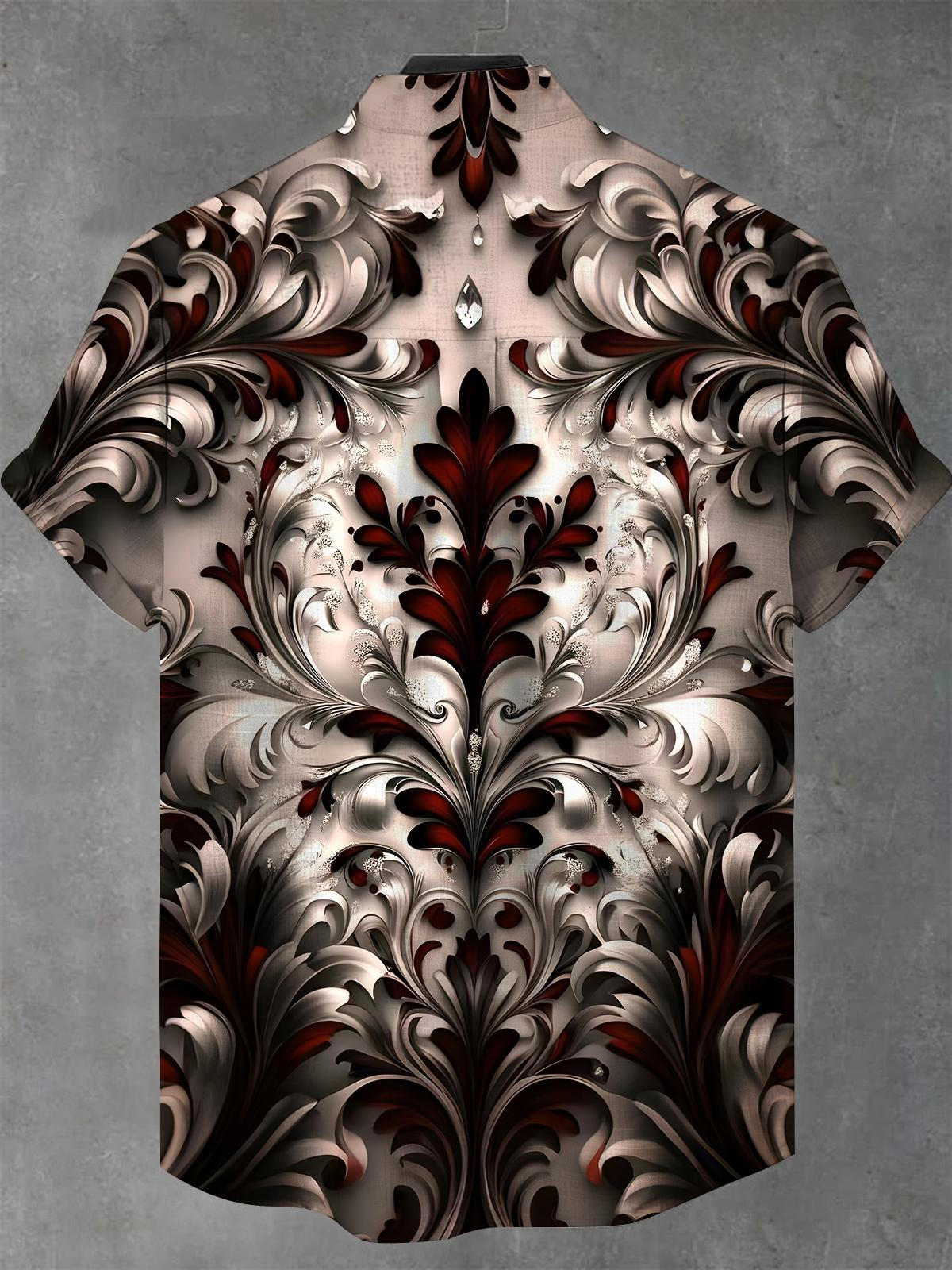 Floral Men's Pocket Short Sleeve Stand Collar Shirts