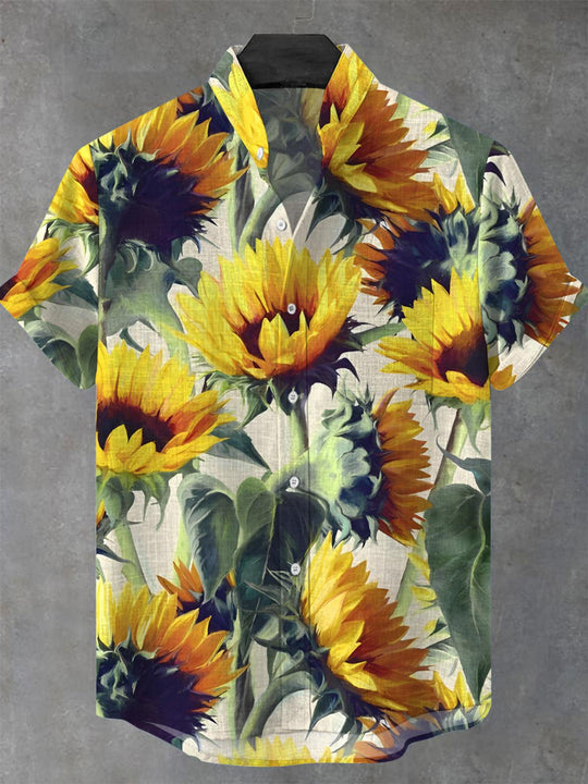 men's sunflower print shirt front view