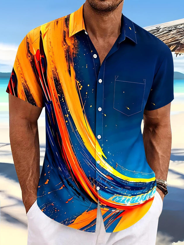 Men's abstract tie dye short sleeve shirt front view