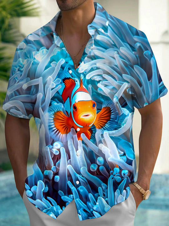 men's Hawaiian shirt front view tropical beach vacation