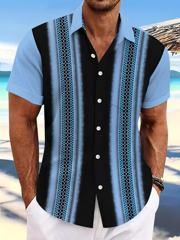 Men's geometric pocket short sleeve shirt front view