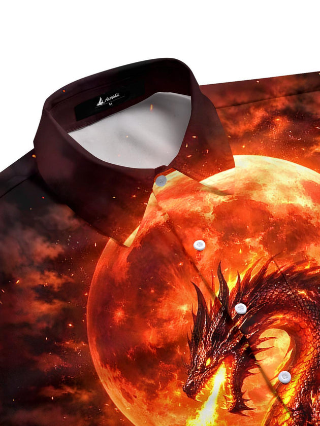 Men's Chinese dragon print half sleeve shirt side view