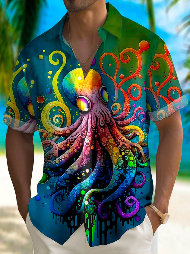 men's Hawaiian shirt front view tropical beach vacation