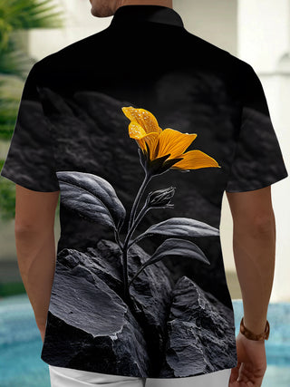 Men's floral pocket short sleeve shirt back view