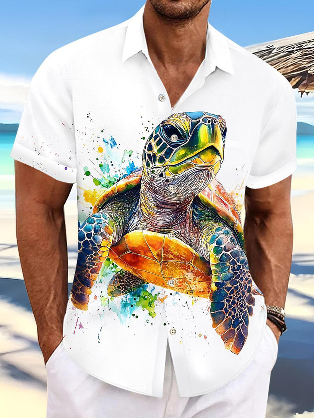 Hawaiian Sea Turtle Men's Pocket Short Sleeve Shirts