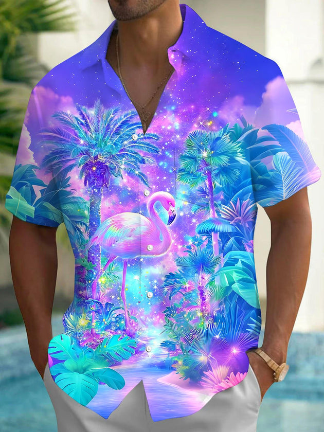 men's Hawaiian shirt front view tropical beach vacation