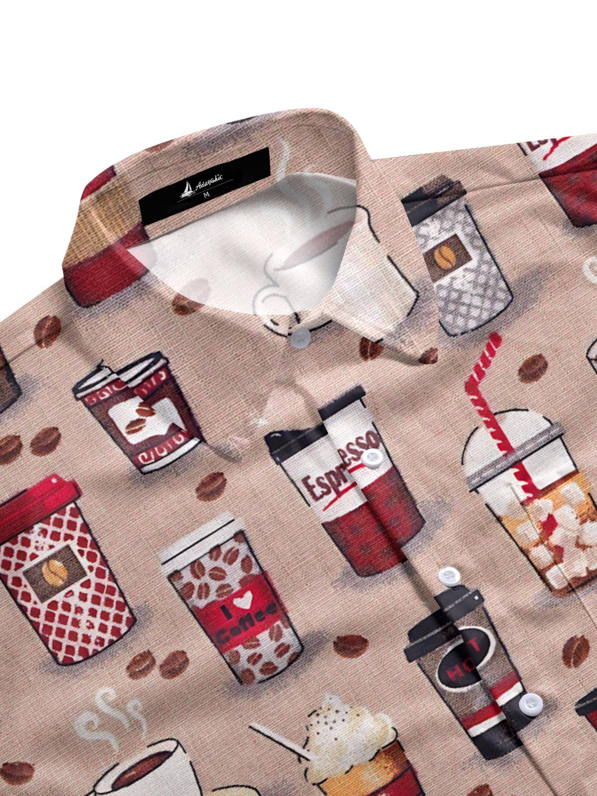 Milk Tea Print Men's Pocket Short Sleeve Shirts