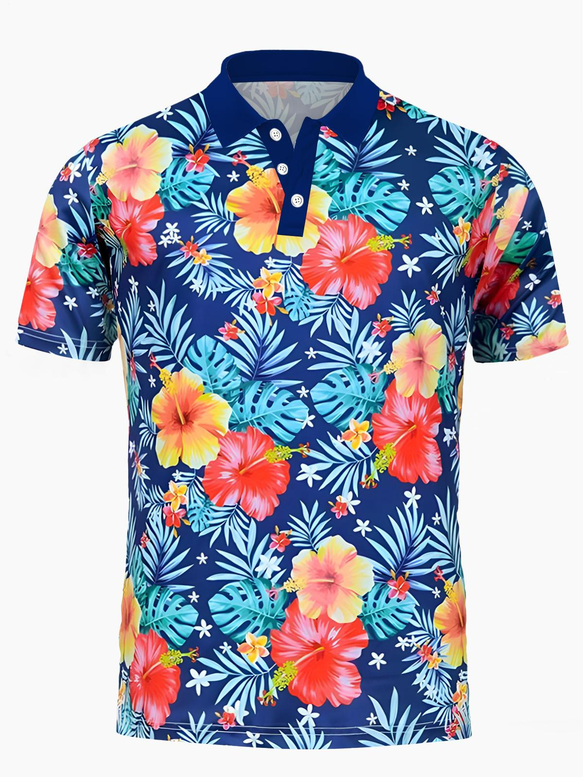 Floral Men's Short Sleeve Button Polo Shirt